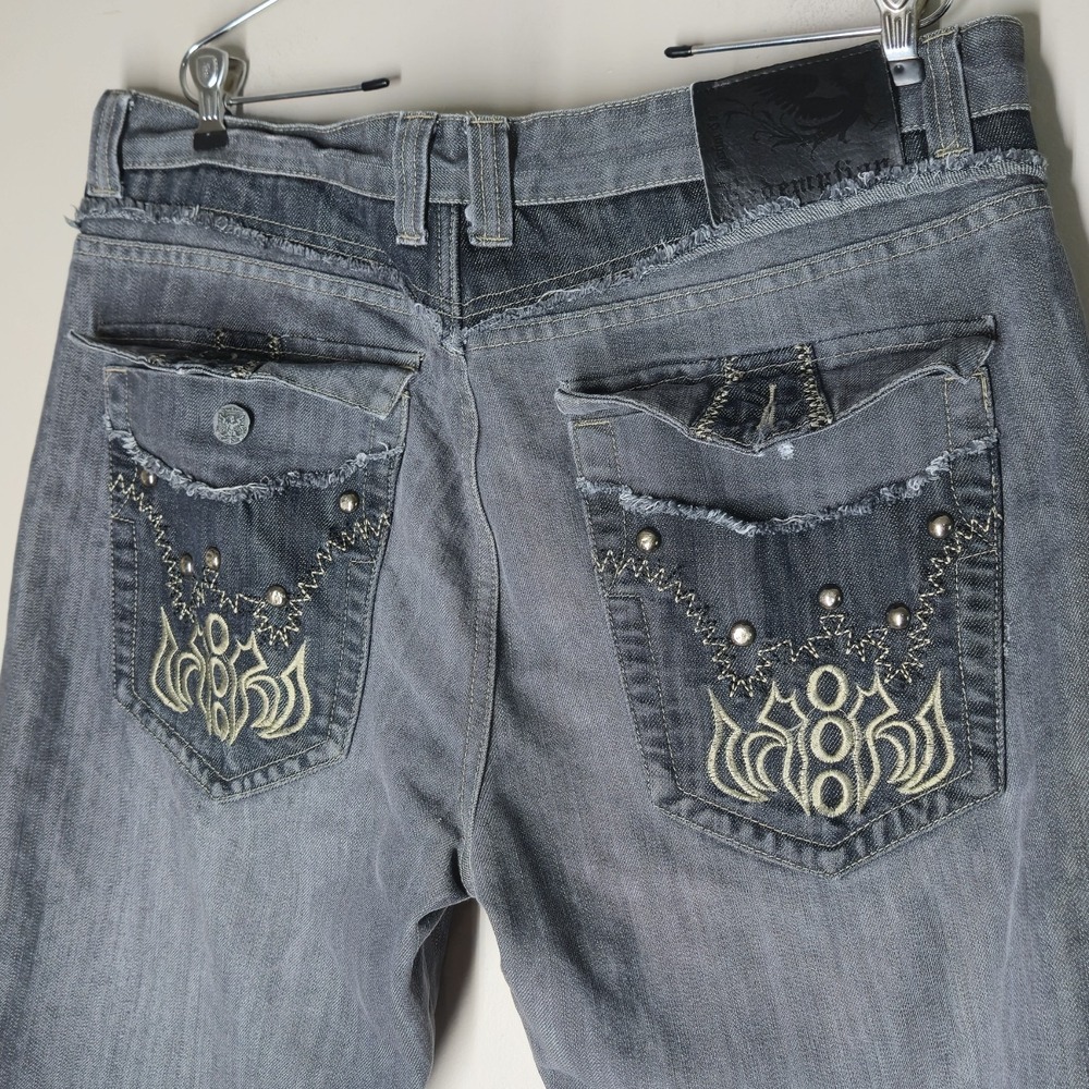 Redemption Jeans Men's 38x32 Y2K Studded Flap Pockets Hip Hop Gray Denim